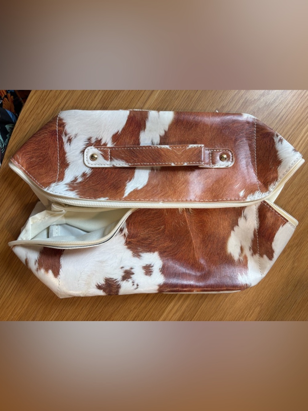 Brown and White Cowhide Print Women's Travel Cosmetic Bag